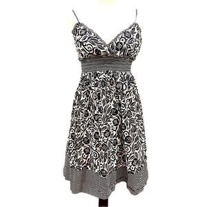 BCBaxAzaria adjustable spaghetti strap cream/black floral and striped dress